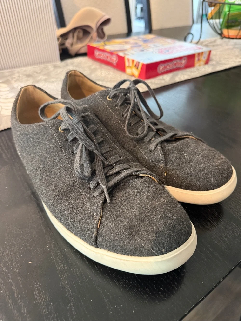 Cole Haan Men's Grand OS Dark Gray Felt Lace-Up Sneakers with Off-White Sole